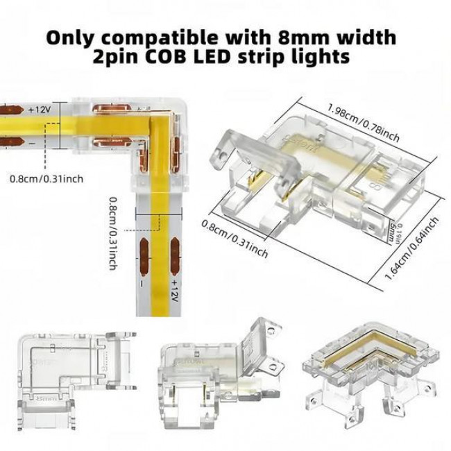 ΣΥΝΔΕΣΜΟΣ ΓΩΝΙΑ 90 ΜΟΙΡΩΝ ΓΙΑ COB LED ΤΑΙΝΙΑ 2pin 8mm
