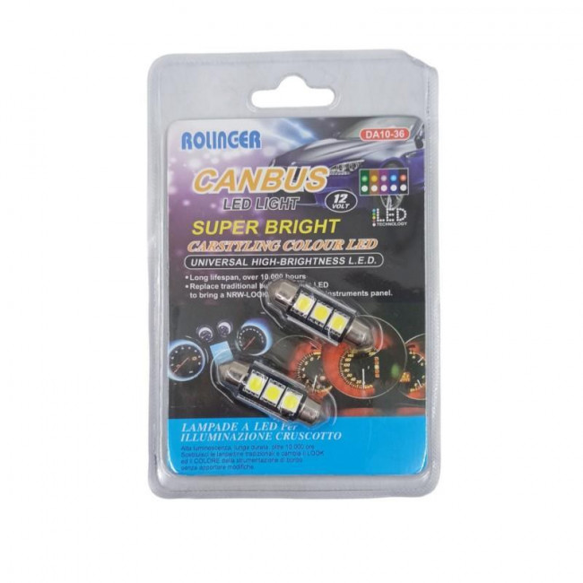 ΛΑΜΠΑ LED ΑYTOKINHTOY 12V ΣΩΛΗΝΩΤΗ FESTOON 36mm ΜΕ 3 LED SMD 5050 CANBUS