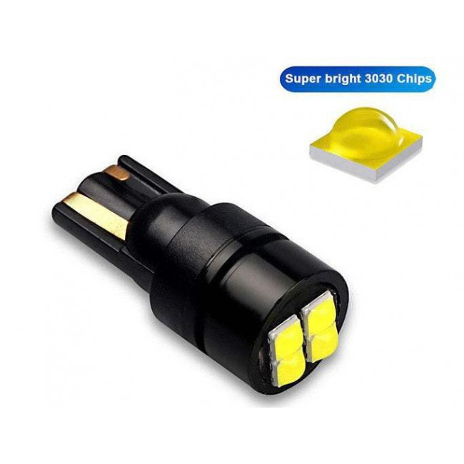 ΛΑΜΠΑ T10 12V ΜΕ 4 LED SMD 3030 ΜΑΥΡΗ