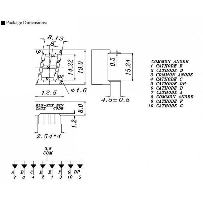 DISPLAY LED ΚΟΙΝΗΣ ΑΝΟΔΟΥ  ΚΟΚΚΙΝΟ 14.22mm 7 SEGMENT ELS-512IDR