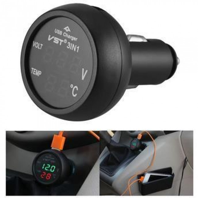 ΨΗΦΙΑΚΟ ΒΟΛΤΟΜΕΤΡΟ-ΘΕΡΜΟΜΕΤΡΟ-ΦΟΡΤΙΣΤΗΣ USB DC8-36V ΜΕ ΦΙΣ ΑΝΑΠΤΗΡΑ ΑΥΤΟΚΙΝΗΤΟΥ