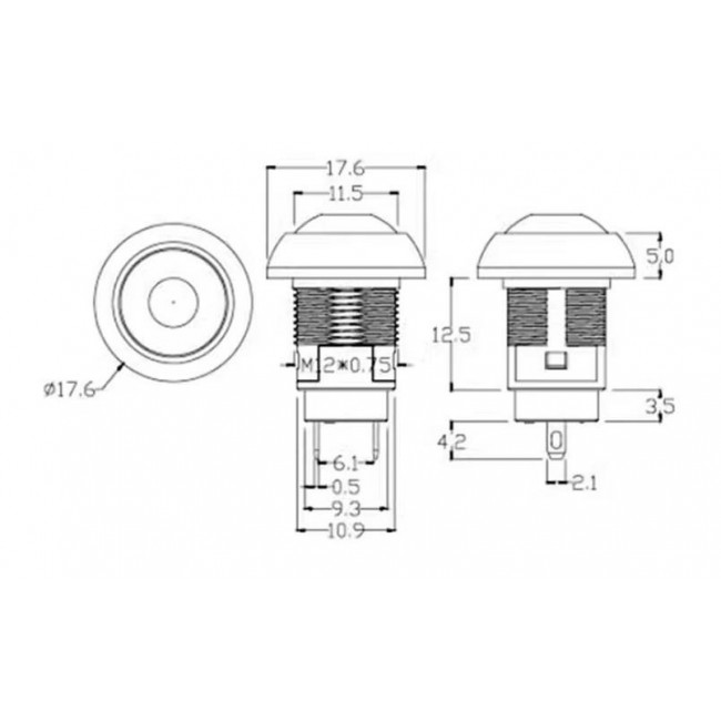 ΔΙΑΚΟΠΤΗΣ ΠΑΤΗΤΟΣ ON-OFF 2p ΣΤΡΟΓΓΥΛΟΣ Φ12 ΜΑΥΡΟΣ NO