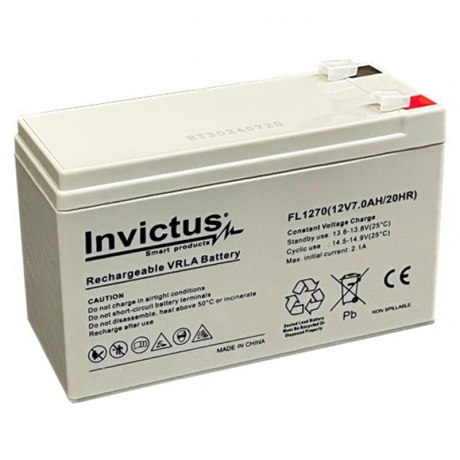 12-7 ΜΠΑΤAPΙΑ ΜΟΛΥΒΔOY 12V 7Ah ΜΕ ΦΑΡΔΥ ΠΟΛΟ INVICTUS
