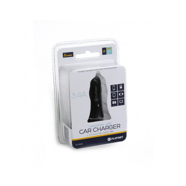 ΤΡΟΦΟΔΟΤΙΚΟ ΑΥΤΟΚΙΝΗΤΟΥ USB 3.4A ΜΕ ΚΑΛΩΔΙΟ MICRO USB ΚΑΙ 2xUSB ΘΥΡΕΣ ΜΑΥΡΟ PLATINET