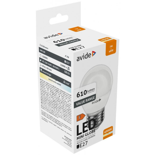 7W ΛΑΜΠΑ LED E27 ΣΦΑΙΡΙΚΗ 4000k NW