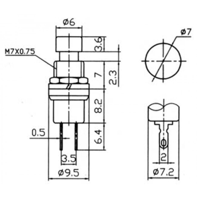 SA 4500 ΜΠΟΥΤΟΝ MINI PUSH-OFF 2 ΕΠΑΦΩΝ ΣΤΡΟΓΓΥΛΟ Φ7 ΚΟΚΚΙΝΟ