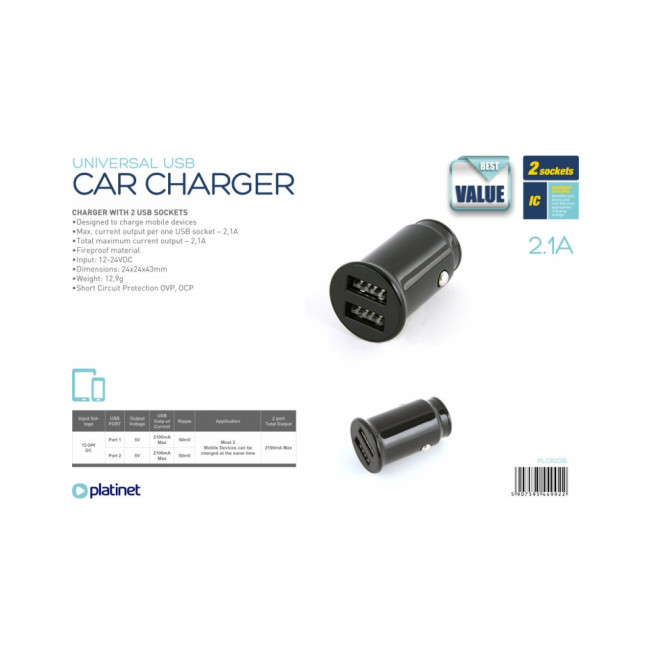 ΤΡΟΦΟΔΟΤΙΚΟ ΑΥΤΟΚΙΝΗΤΟΥ USB 2.1A MINI ΜΑΥΡΟ PLATINET