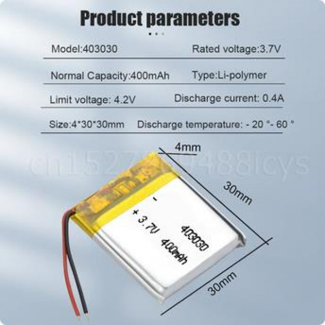 3.7V 400mAh ΜΠΑΤΑΡΙΑ Li-PO LP403030
