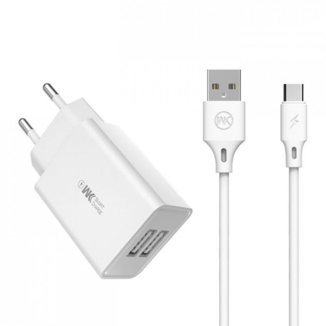 WP U56 ΤΡΟΦΟΔΟΤΙΚΟ 220V ΣΕ 2xUSB 5V 2A ΚΑΙ ΚΑΛΩΔΙΟ TYPE-C