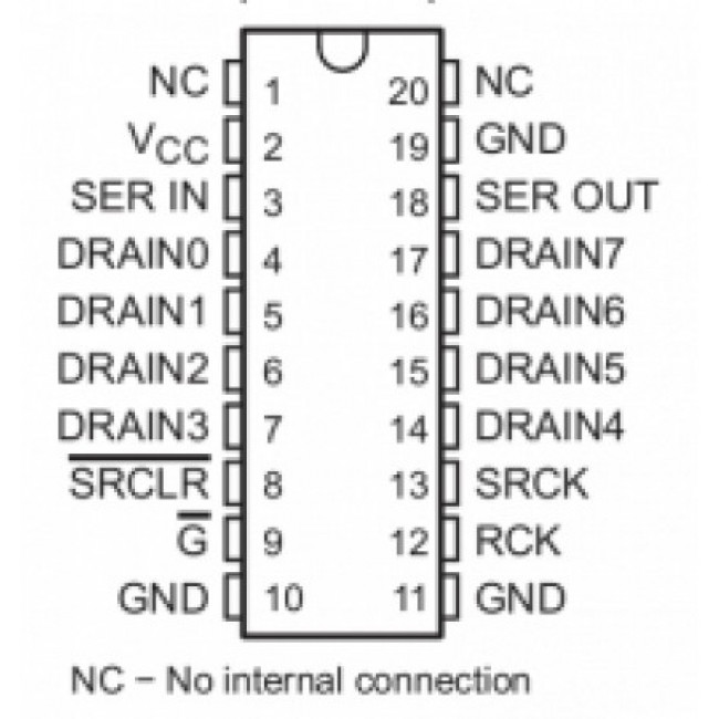 TPIC 6B595 IC DIP-20 SHIFT REGISTER 8-Bit HIGH-POWER