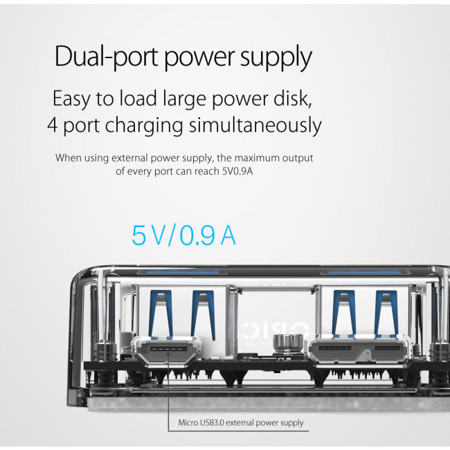 USB 3.0 HUB 1:4 5Gbps ΔΙΑΦΑΝΟ ΜΕ ΚΑΛΩΔΙΟ 1m ORICO