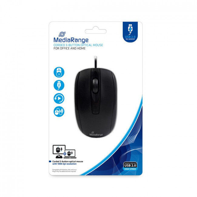 MROS 211 ΕΝΣΥΡΜΑΤΟ ΠΟΝΤΙΚΙ ΟΠΤΙΚΟ USB 3 BUTTON MEDIARANGE ΜΑΥΡΟ