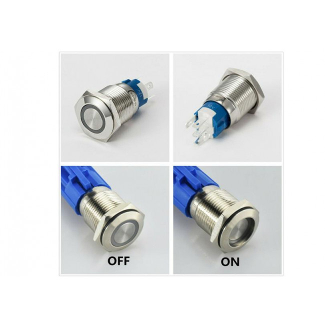 ΔΙΑΚΟΠΤΗΣ ON-OFF ΠΑΤΗΤΟΣ NICKEL 16mm ΦΩΤΙΖΟΜΕΝΟΣ ΚΟΚΚΙΝΟΣ ΑΔΙΑΒΡΟΧΟΣ 12V/3Α