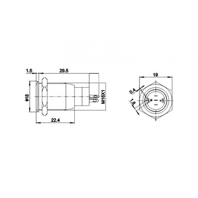 ΔΙΑΚΟΠΤΗΣ ON-OFF ΠΑΤΗΤΟΣ NICKEL 16mm ΦΩΤΙΖΟΜΕΝΟΣ ΚΟΚΚΙΝΟΣ ΑΔΙΑΒΡΟΧΟΣ 12V/3Α