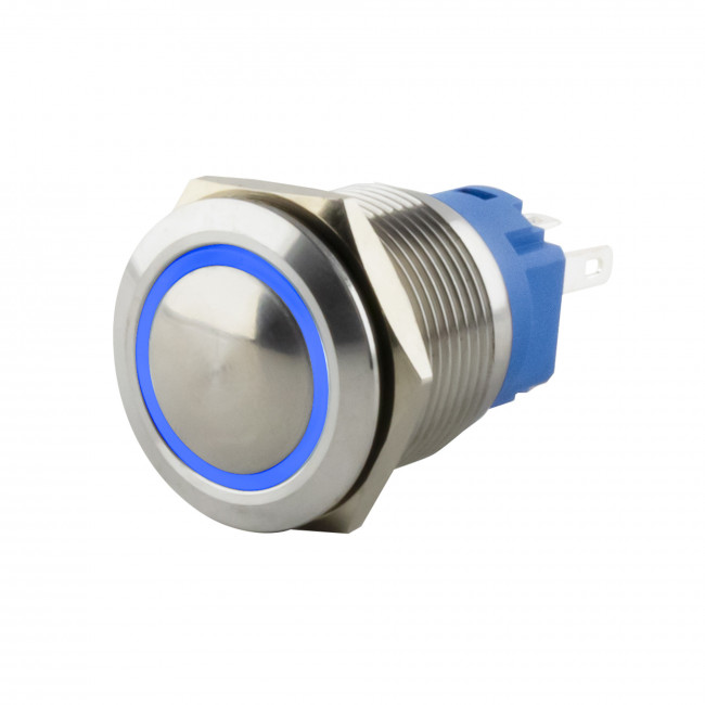 ΜΠΟΥΤΟΝ PUSH-ON (9-24VDC) ΦΩΤΙΖΟΜΕΝΟΣ 16mm ΜΠΛΕ NICKEL ΑΔΙΑΒΡΟΧΟ