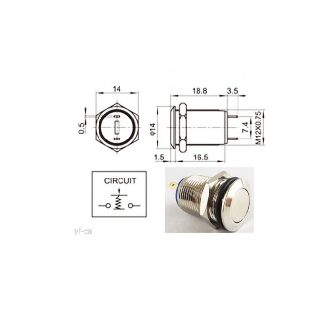ΜΠΟΥΤΟΝ MH ΦΩΤΙΖΟΜΕΝΟ NICKEL ΑΔΙΑΒΡΟΧΟ FLAT 250V AC/2Α  Φ12