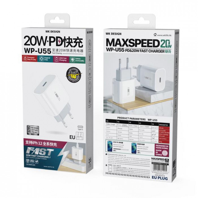 WP U55 ΤΡΟΦΟΔΟΤΙΚΟ PD 220V ΣΕ USB TYPE-C 20W ΤΑΧΥΦΟΡΤΙΣΤΗΣ