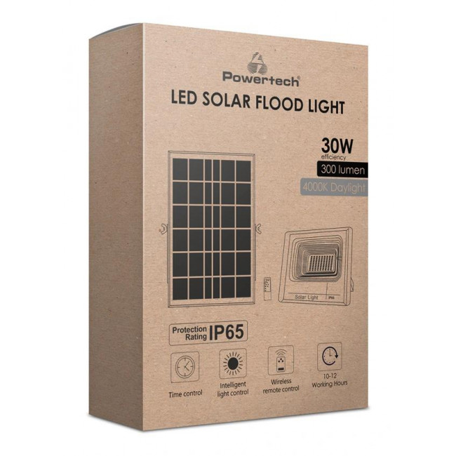 ΠΡΟΒΟΛΕΑΣ LED 30W ΜΕ ΗΛΙΑΚΟ ΠΑΝΕΛ 4000K, 300lm, 3500mA, IP65