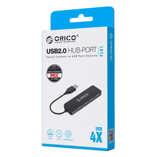 USB 2.0 HUB 1:4 ΜΕ ΚΑΛΩΔΙΟ 30cm ORICO ΜΑΥΡΟ