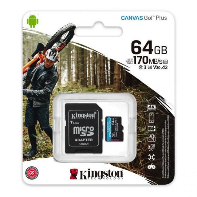 ΚΑΡΤΑ ΜΝΗΜΗΣ MICRO SD 64GB CLASS 10 UHS-I U3 V30 A2 KINGSTON CANVAS GO PLUS