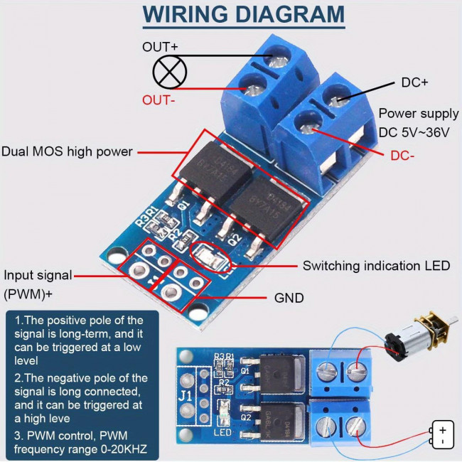 ΔΙΑΚΟΠΤΗΣ ΙΣΧΥΟΣ MOSFET 5-36V DC, 15A ΜΕ ΔΙEΓΕΡΣΗ HIGH-LOW
