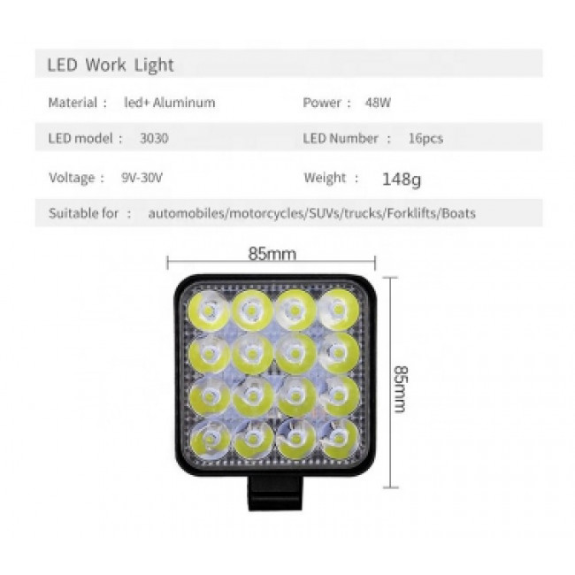 F 16 ΠΡΟΒΟΛΕΑΣ LED ΑΥΤΟΚΙΝΗΤΟΥ ΑΔΙΑΒΡΟΧΟΣ 48W 16 LED