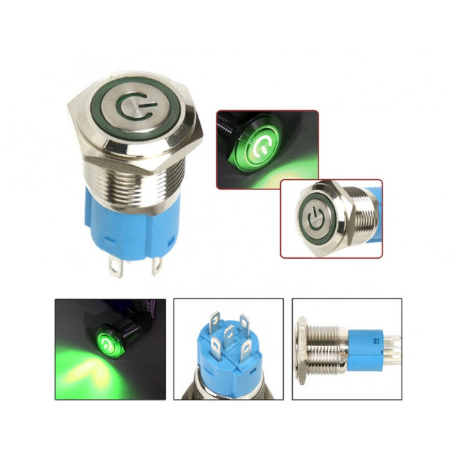 ΔΙΑΚΟΠΤΗΣ ON-OFF ΠΑΤΗΤΟΣ NICKEL 16mm ΦΩΤΙΖΟΜΕΝΟΣ ΜΠΛΕ ΑΔΙΑΒΡΟΧΟΣ 12V/3Α