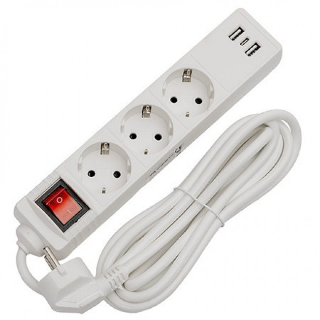 ΠΟΛΥΠΡΙΖΟ 3 ΘΕΣΕΩΝ+2xUSB-A+TYPE-C ΜΕ ΔΙΑΚΟΠΤΗ & ΚΑΛΩΔΙΟ 3x1.5mm/1.5m