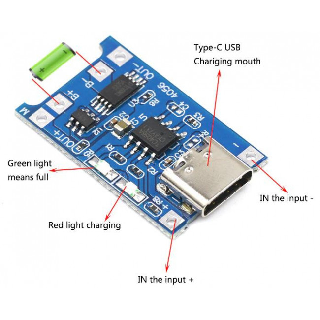 ΠΛΑΚΕΤΑ ΓΙΑ ΦΟΡΤΙΣΗ & ΠΡΟΣΤΑΣΙΑ ΜΠΑΤΑΡΙΑΣ ΛΙΘΙΟΥ 1A TP4056 ΜΕ ΥΠΟΔΟΧΗ USB TYPE-C