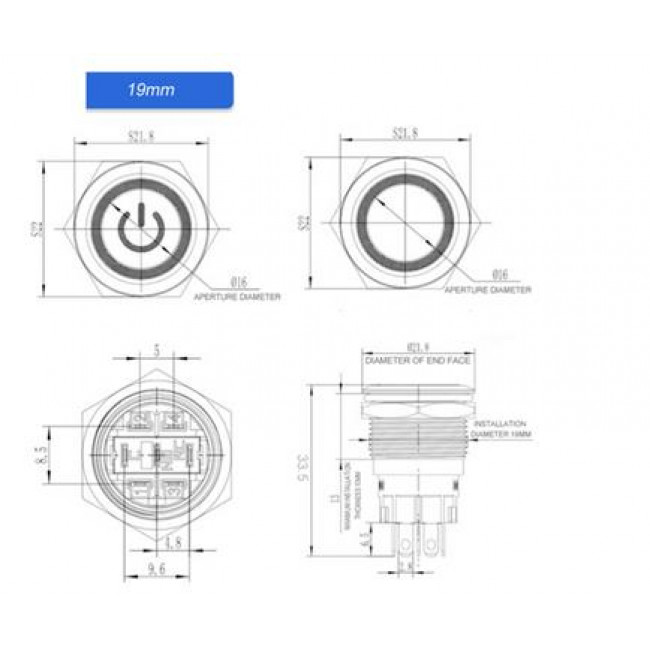 ΔΙΑΚΟΠΤΗΣ ΠΑΤΗΤΟΣ ΦΩΤΙΖΟΜΕΝΟΣ 19mm ΚΟΚΚΙΝΟΣ  NICKEL ΑΔΙΑΒΡΟΧΟΣ ΟΝ-OFF 110-220V 5A
