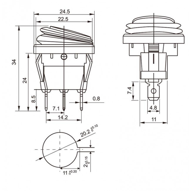 ΔΙΑΚΟΠΤΗΣ ΚΟΥΝΙΑΣ ON-OFF 3 ΕΠΑΦΩΝ ΣΤΡΟΓΓΥΛΟΣ Φ23 IP65 12V ΚΟΚΚΙΝΟΣ