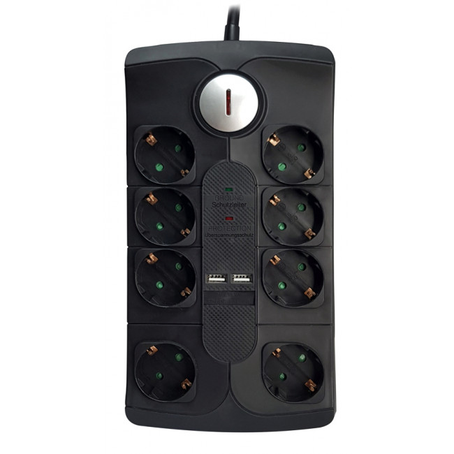 ΠΟΛΥΠΡΙΖΟ ΠΡΟΣΤΑΣΙΑΣ ΑΠΟ ΥΠΕΡΤΑΣΗ  8 ΘΕΣΕΩΝ ΜΕ 2 USB 16Α ΜΑΥΡΟ 2m