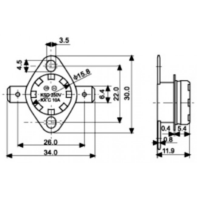 228°C ΘΕΡΜΟΣΤΑΤΗΣ ΜΕΤΑΛΛΙΚΟΣ KSD301 N.Ο.10A 250V ΒΙΔΩΤΟΣ ΟΡΙΖΟΝΤΙΟΣ Φ15.8