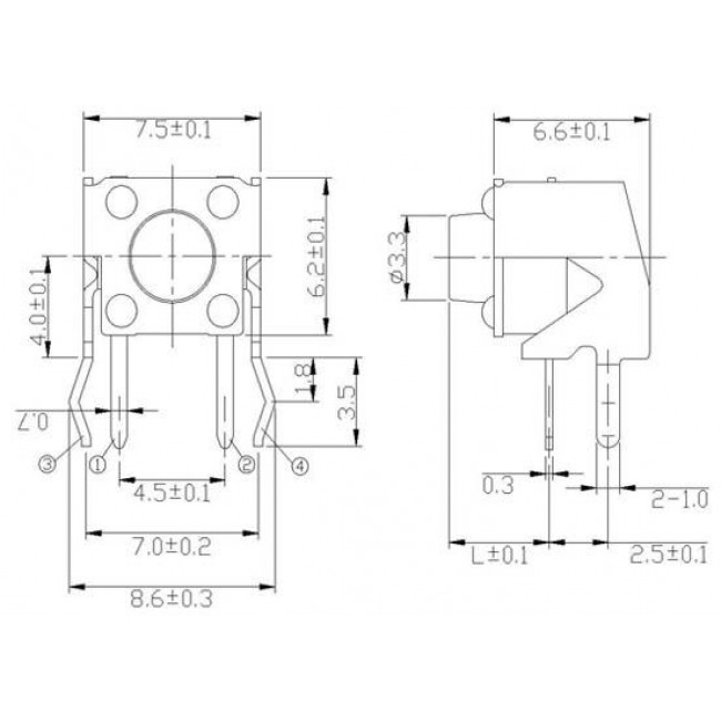 ΜΠΟΥΤΟΝ 2p ΤΕΤΡΑΓΩΝΟ ΓΩΝΙΑΚΟ 6x6/Y5.00mm