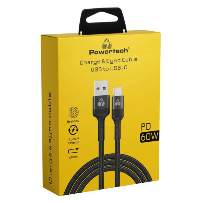 USB 2.0 A - USB TYPE C ΚΑΛΩΔΙΟ 60cm 60W PTR 0129 POWERTECH ΜΑΥΡΟ