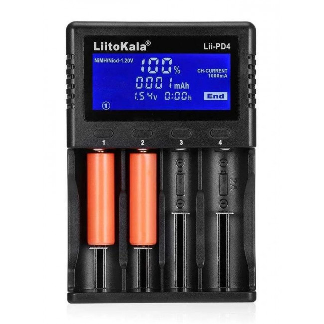 LII PD4 ΦΟΡΤΙΣΤΗΣ ΤΕΣΣΑΡΩΝ ΘΕΣΕΩΝ ΓΙΑ Li-ion / Ni-Cd / Ni-MH ΜΕ ΟΘΟΝΗ LCD