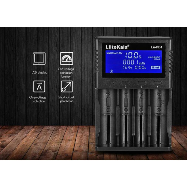LII PD4 ΦΟΡΤΙΣΤΗΣ ΤΕΣΣΑΡΩΝ ΘΕΣΕΩΝ ΓΙΑ Li-ion / Ni-Cd / Ni-MH ΜΕ ΟΘΟΝΗ LCD