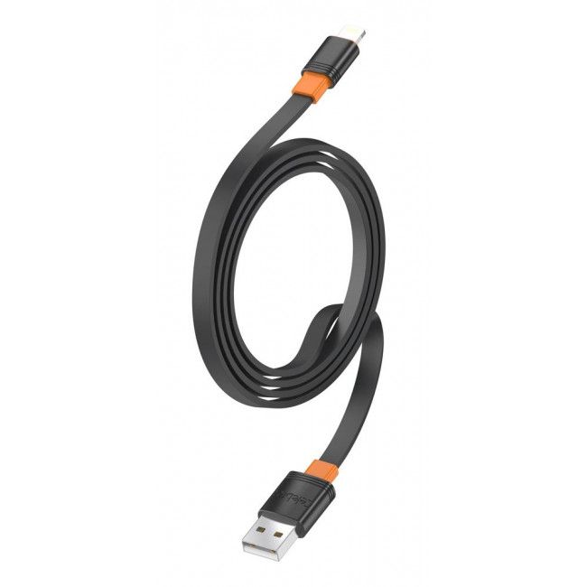 USB A - LIGHTNING ΚΑΛΩΔΙΟ FLAT ΓΙΑ iPHONE 1m 2.4A 12W  ΜΑΥΡΟ  FAST CHARGING CELEBRAT