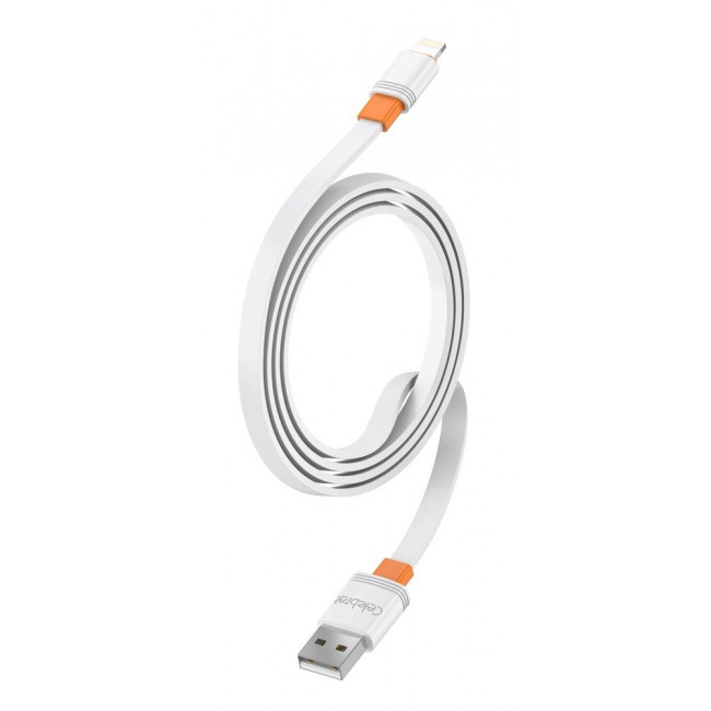 USB A - LIGHTNING ΚΑΛΩΔΙΟ FLAT ΓΙΑ iPHONE 1m 2.4A 12W  ΛΕΥΚΟ  FAST CHARGING CELEBRAT
