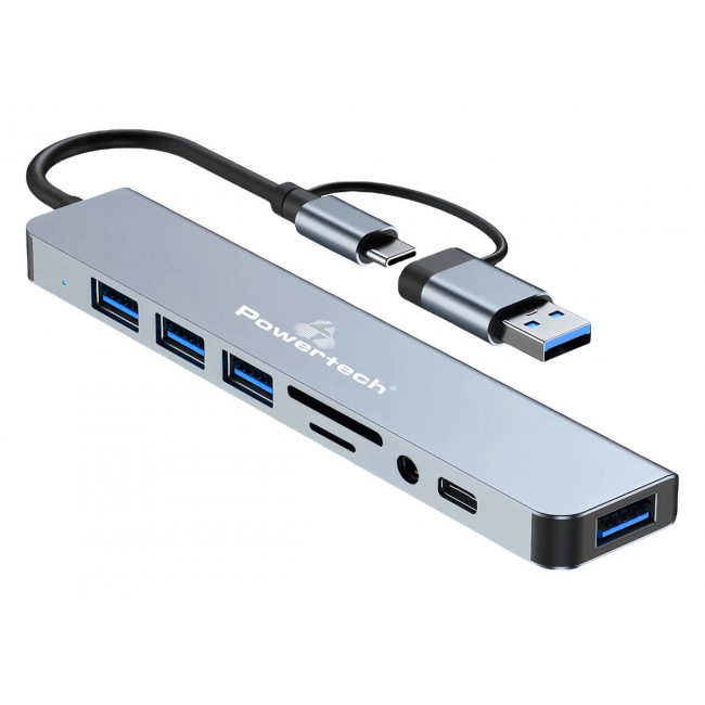 PTR-0151 TYPE-C/ USB-A  8 in 1 MULTI HUB 2xUSB 3.2 & 2xUSB 2.0 & CARD READER & 3.5mm AUDIO ΑΣΗΜΙ