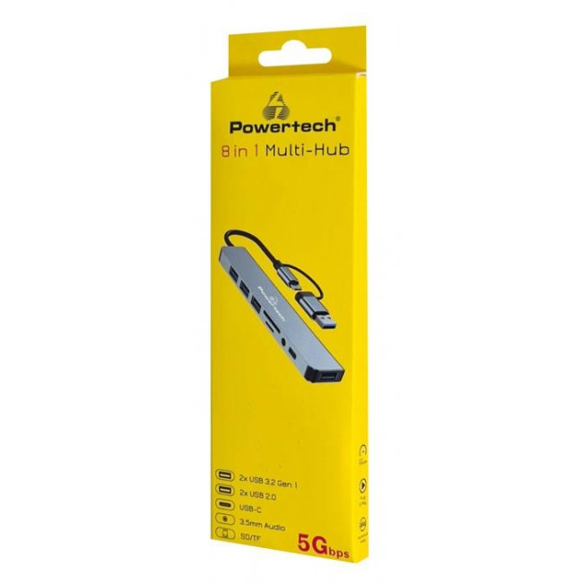 PTR-0151 TYPE-C/ USB-A  8 in 1 MULTI HUB 2xUSB 3.2 & 2xUSB 2.0 & CARD READER & 3.5mm AUDIO ΑΣΗΜΙ
