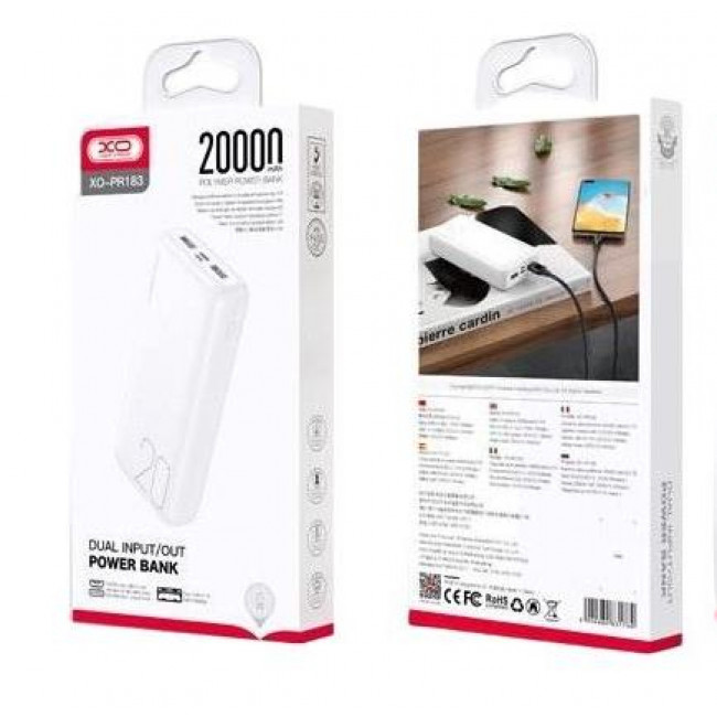 POWER BANK 20000mAh USB 2.1A+ TYPE-C/MICRO XO ΛΕΥΚΟ  PR-183