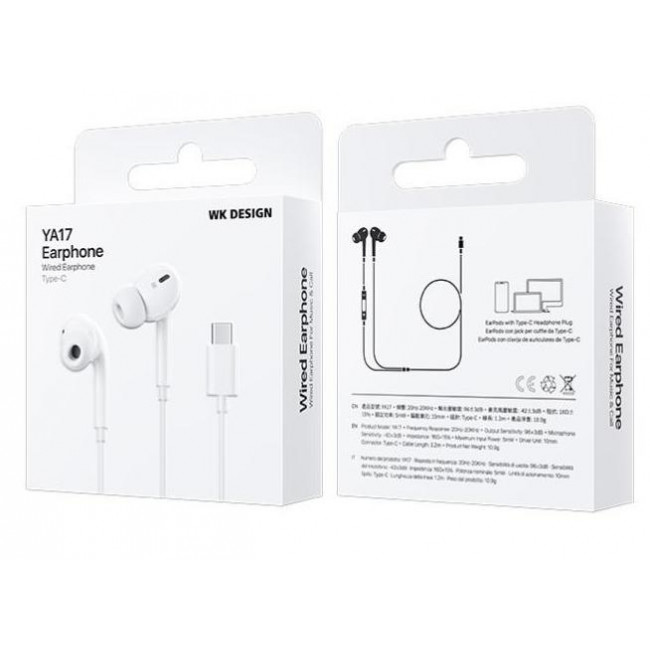 WK YA17 HANDSFREE ΣΤΕΡΕΟ ΛΕΥΚΟ TYPE-C