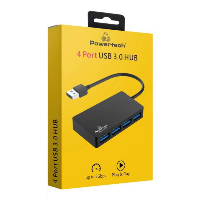 USB 3.0 HUB 1:4 4 ΘΥΡΩΝ 5Gbps ΜΑΥΡΟ POWERTECH