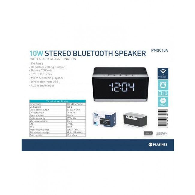 PMGC10A ΗΧΕΙΟ BT 10W ΜΕ ΡΟΛΟΙ-ΞΥΠΝΗΤΗΡΙ-FM PLATINET