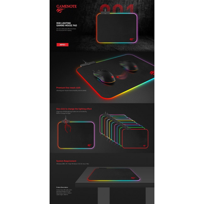 MP 901 GAMING MOUSE PAD RGB HAVIT ΜΑΥΡΟ
