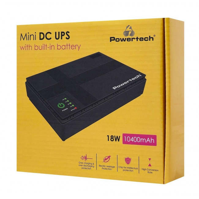 UPS MINI 18W 10400mAh 3x DC USB/LAN/POE ΜΑΥΡΟ POWERTECH PT-1434