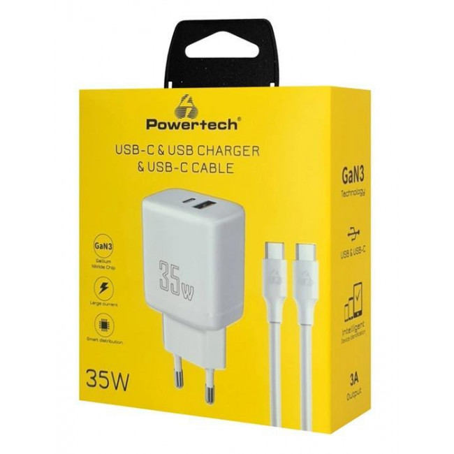 ΤΡΟΦΟΔΟΤΙΚΟ QC3.0 220V ΣΕ USB + TYPE C+ ΚΑΛΩΔΙΟ 35W ΤΑΧΥΦΟΡΤΙΣΤΗΣ POWERTECH PT 1179