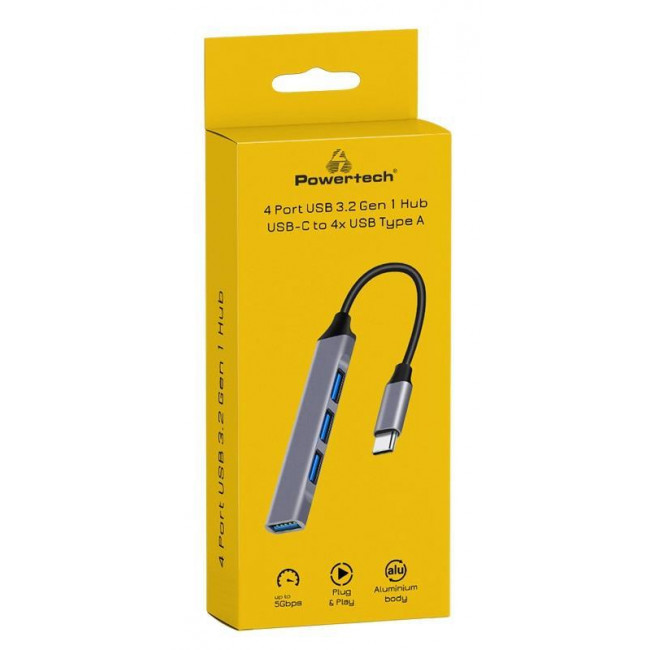 USB TYPE C 3.0 HUB 1:4 4 ΘΥΡΩΝ 5Gbps ΜΑΥΡΟ PT-1113 POWERTECH