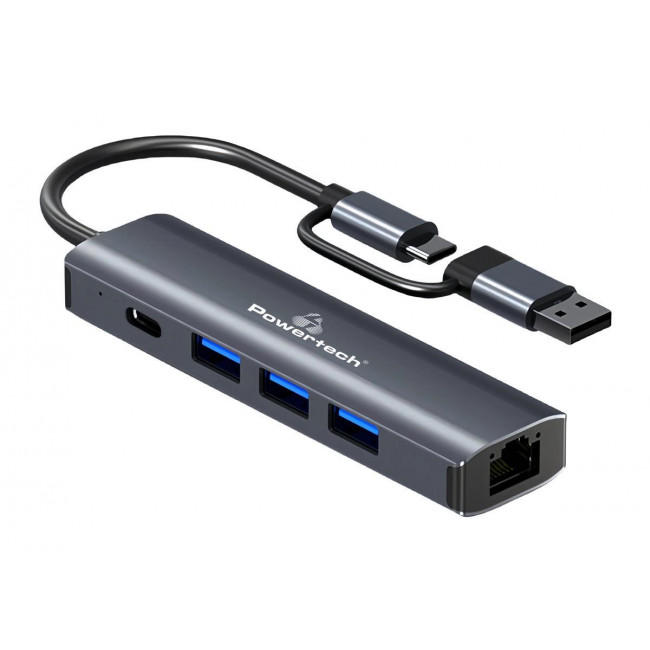 USB 3.0 HUB 1:4 4 ΘΥΡΩΝ 5Gbps & ΑΝΤΑΠΤΟΡΑΣ ΔΙΚΤΥΟΥ 1GBPS PTR-0150 POWERTECH